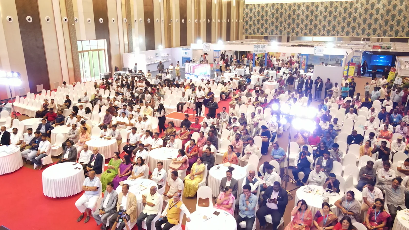 Large business exhibition crowd experience visual